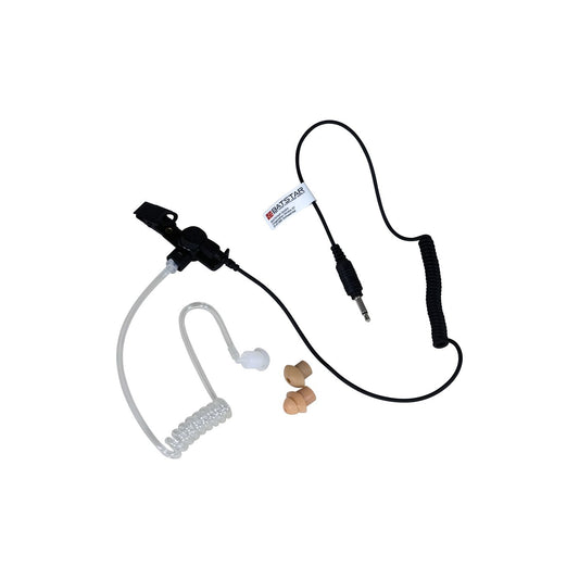 Ohrhörer mit transparentem Akustik-Schlauch, kurzes Wendelkabel mit 3,5mm Klinkenstecker ohne Gewinde