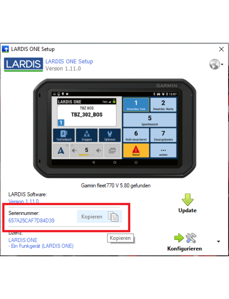 LARDIS activation code warning message vehicle profile (Garmin)